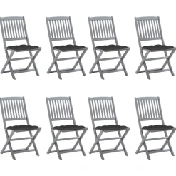Maison Exclusive Tables Et Chaises De Jardin | - Chaises pliables d'extérieur lot de 8 et coussins bois d'acacia