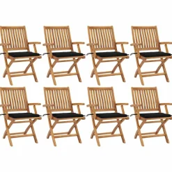Maison Exclusive Tables Et Chaises De Jardin | - Chaises pliables de jardin avec coussins lot de 8 teck solide