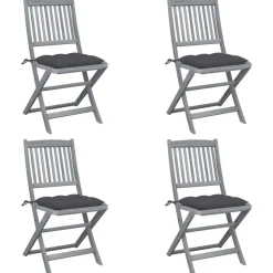Maison Exclusive Tables Et Chaises De Jardin | - Chaises pliables d'extérieur lot de 4 et coussins bois d'acacia