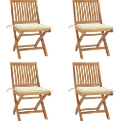 Maison Exclusive Tables Et Chaises De Jardin | - Chaises pliables de jardin avec coussins lot de 4 teck solide