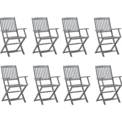 Maison Exclusive Tables Et Chaises De Jardin | - Chaises pliables d'extérieur lot de 8 et coussins bois d'acacia