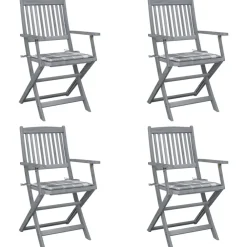 Maison Exclusive Tables Et Chaises De Jardin | - Chaises pliables d'extérieur lot de 4 et coussins bois d'acacia