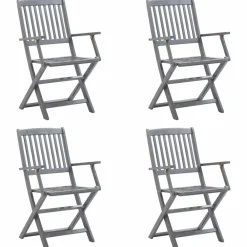 Maison Exclusive Tables Et Chaises De Jardin | - Chaises pliables d'extérieur lot de 4 et coussins bois d'acacia