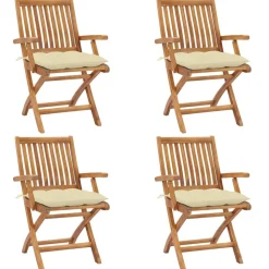 Maison Exclusive Tables Et Chaises De Jardin | - Chaises pliables de jardin avec coussins lot de 6 bois de teck