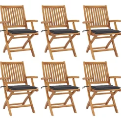 Maison Exclusive Tables Et Chaises De Jardin | - Chaises pliables de jardin avec coussins lot de 6 bois de teck
