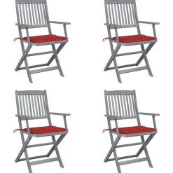 Maison Exclusive Tables Et Chaises De Jardin | - Chaises pliables d'extérieur lot de 4 et coussins bois d'acacia