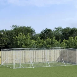 Maison Exclusive Niches, Paniers Et Transports | - Chenil d'extérieur pour chiens argenté 8x4x2 m acier galvanisé