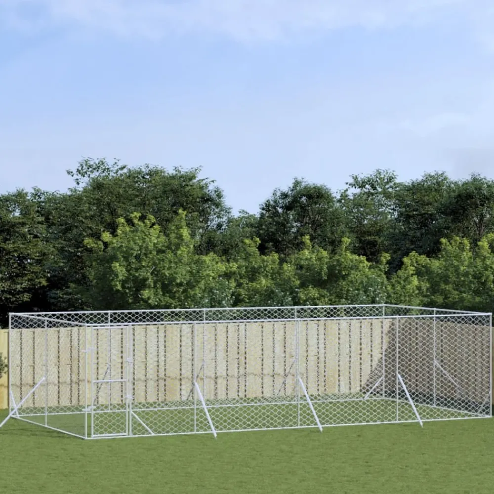 Maison Exclusive Niches, Paniers Et Transports | - Chenil d'extérieur pour chiens argenté 8x4x2 m acier galvanisé
