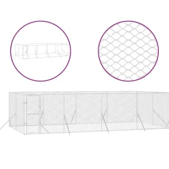 Maison Exclusive Niches, Paniers Et Transports | - Chenil d'extérieur pour chiens argenté 8x4x2 m acier galvanisé