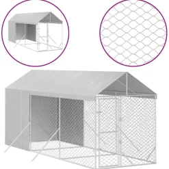 Maison Exclusive Niches, Paniers Et Transports | - Chenil d'extérieur pour chiens avec toit argenté 2x6x2,5 m
