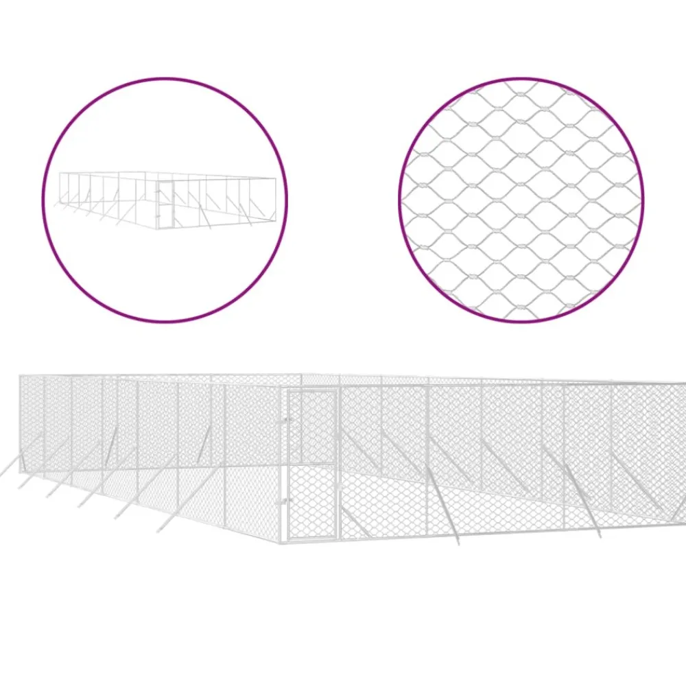 Maison Exclusive Niches, Paniers Et Transports | - Chenil d'extérieur pour chiens argenté 6x14x2 m acier galvanisé