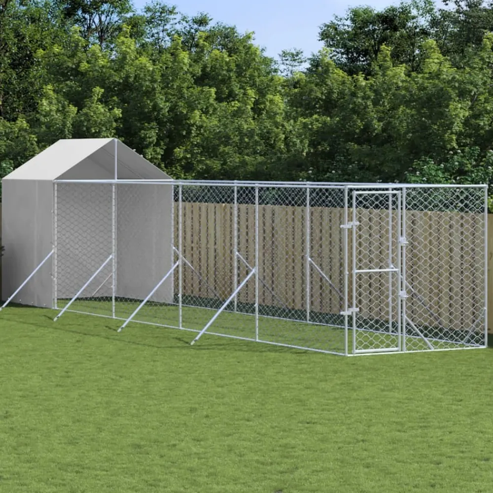 Maison Exclusive Niches, Paniers Et Transports | - Chenil d'extérieur pour chiens avec toit argenté 2x10x2,5 m