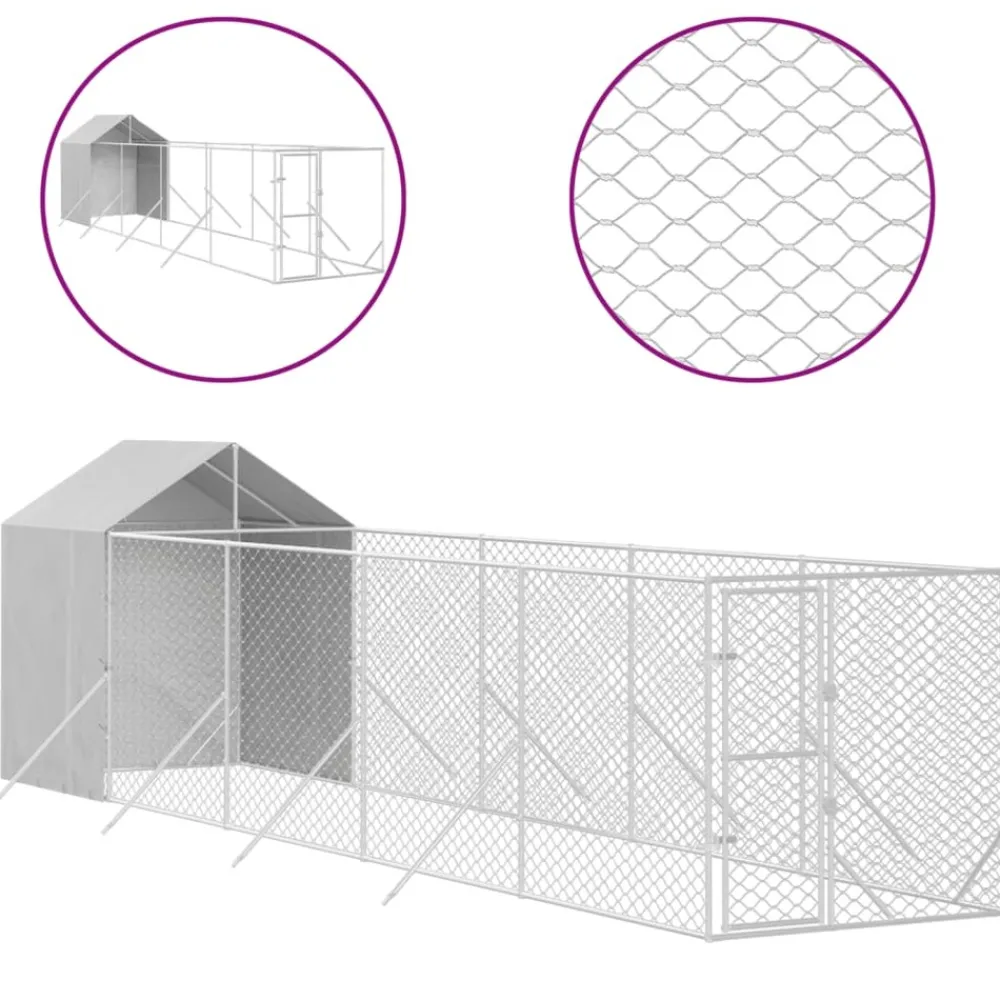 Maison Exclusive Niches, Paniers Et Transports | - Chenil d'extérieur pour chiens avec toit argenté 2x10x2,5 m