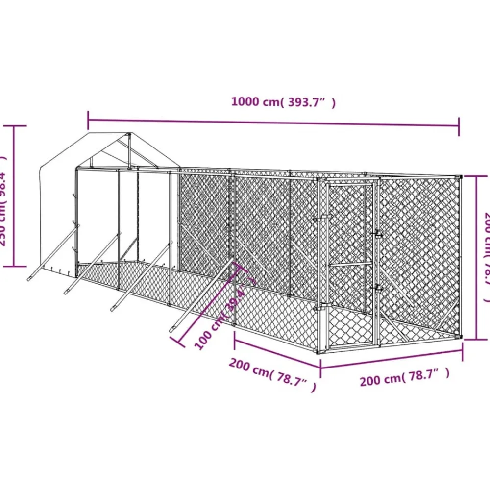 Maison Exclusive Niches, Paniers Et Transports | - Chenil d'extérieur pour chiens avec toit argenté 2x10x2,5 m