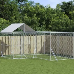 Maison Exclusive Niches, Paniers Et Transports | - Chenil d'extérieur pour chiens avec toit argenté 4x4x2,5 m