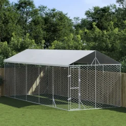 Maison Exclusive Niches, Paniers Et Transports | - Chenil d'extérieur pour chiens avec toit argenté 3x7,5x2,5 m