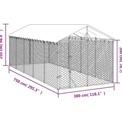 Maison Exclusive Niches, Paniers Et Transports | - Chenil d'extérieur pour chiens avec toit argenté 3x7,5x2,5 m