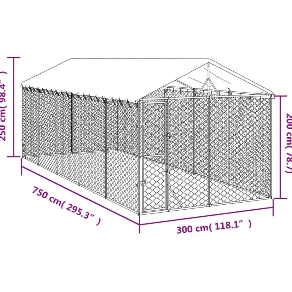 Maison Exclusive Niches, Paniers Et Transports | - Chenil d'extérieur pour chiens avec toit argenté 3x7,5x2,5 m