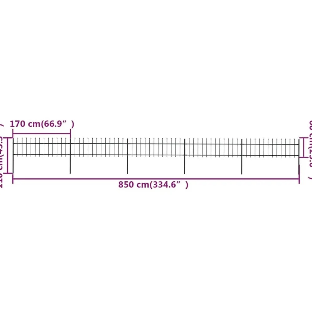 Maison Exclusive - Clôture de jardin avec dessus en forme de lance en acier 892,5 x 60 cm noir Outlet