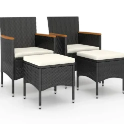 Maison Exclusive Tables Et Chaises De Jardin | - Jeu de chaise et tabouret de jardin 4 pcs résine tressée noir