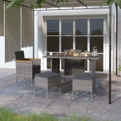 Maison Exclusive Tables Et Chaises De Jardin | - Jeu de chaise et tabouret de jardin 4 pcs résine tressée gris