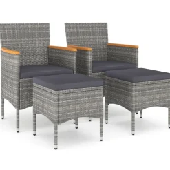 Maison Exclusive Tables Et Chaises De Jardin | - Jeu de chaise et tabouret de jardin 4 pcs résine tressée gris