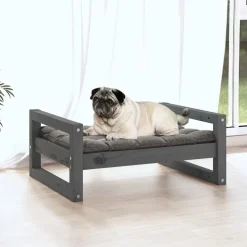 Maison Exclusive Niches, Paniers Et Transports | - Lit pour chien gris 65,5x50,5x28 cm bois de pin solide