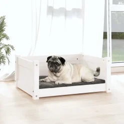 Maison Exclusive Niches, Paniers Et Transports | - Lit pour chien blanc 65,5x50,5x28 cm bois de pin solide