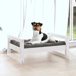 Maison Exclusive Niches, Paniers Et Transports | - Lit pour chien blanc 55,5x45,5x28 cm bois de pin solide