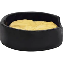 Maison Exclusive Niches, Paniers Et Transports | - Lit pour chiens noir et jaune 99x89x21 cm peluche et similicuir