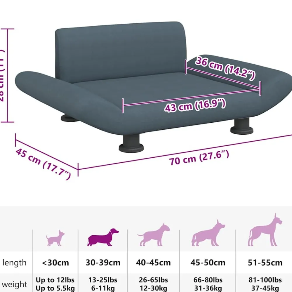 Maison Exclusive - Lit pour chien gris foncé 70x45x28 cm tissu Online