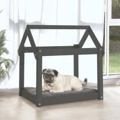 Maison Exclusive Niches, Paniers Et Transports | - Lit pour chien gris 71x55x70 cm bois de pin solide