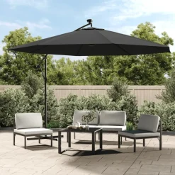 Maison Exclusive Parasols, Voiles D’Ombrage | - Parasol de jardin en porte-à-faux et lumières led mât en métal