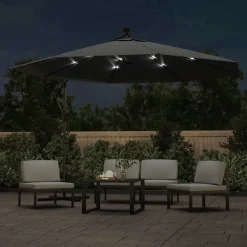 Maison Exclusive Parasols, Voiles D’Ombrage | - Parasol de jardin en porte-à-faux et lumières led mât en métal