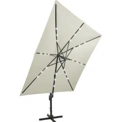Maison Exclusive - Parasol de jardin en porte-à-faux et mât et lumières led sable Best