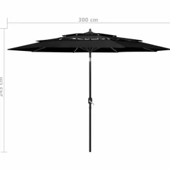 Maison Exclusive - Parasol de jardin à 3 niveaux avec mât en aluminium noir 3 m Discount
