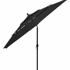 Maison Exclusive - Parasol de jardin à 3 niveaux avec mât en aluminium noir 3,5 m Discount