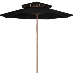 Maison Exclusive - Parasol à deux étages avec mât en bois noir 270 cm Discount