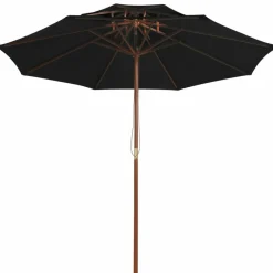 Maison Exclusive - Parasol à deux étages avec mât en bois noir 270 cm Discount