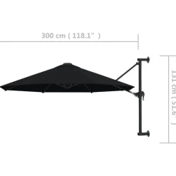Maison Exclusive - Parasol mural avec mât en métal 300 cm noir Outlet