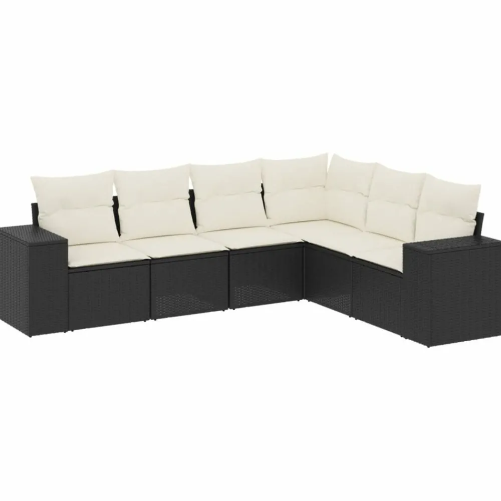 Maison Exclusive Salons De Jardin | - Salon de jardin 6 pcs avec coussins noir résine tressée