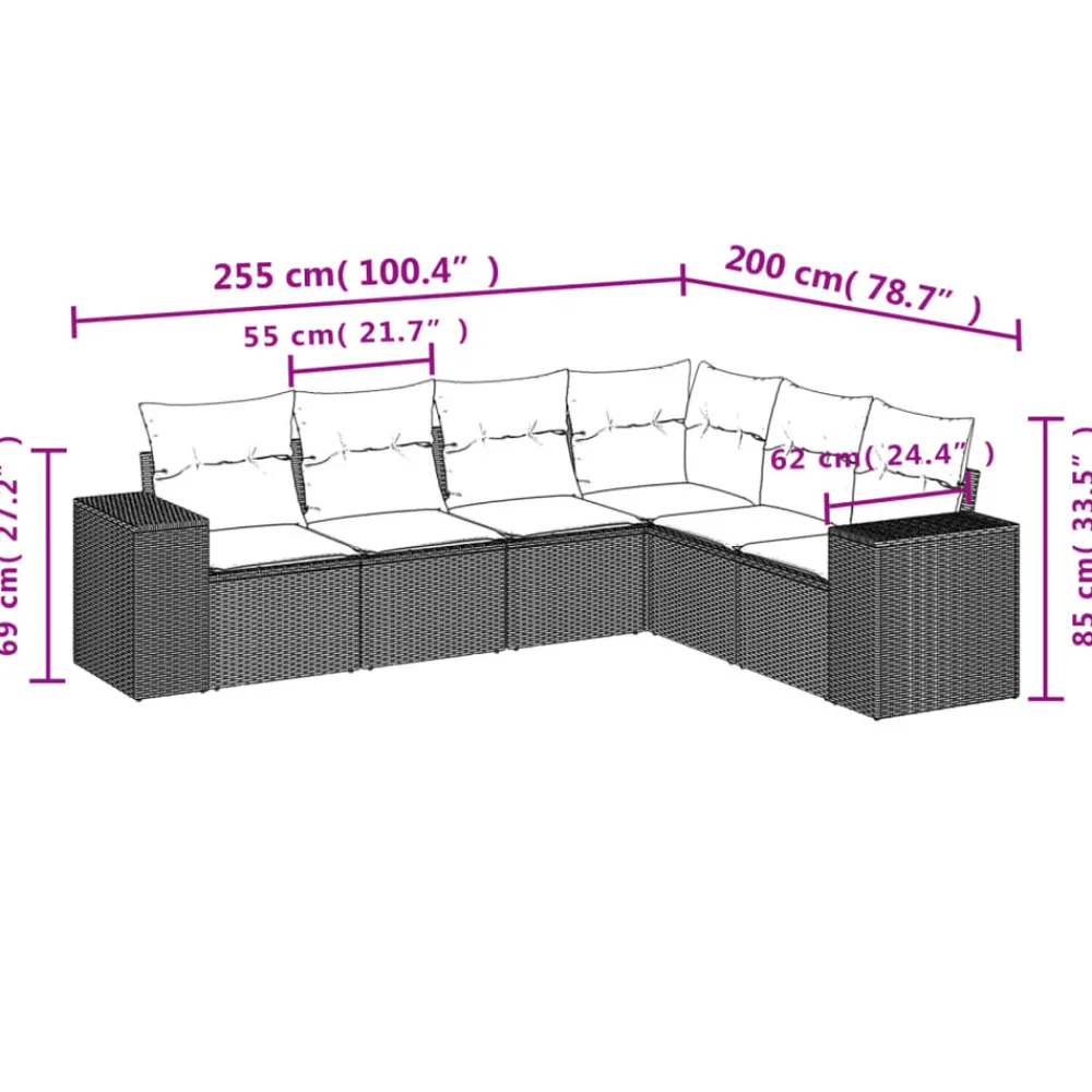 Maison Exclusive Salons De Jardin | - Salon de jardin 6 pcs avec coussins noir résine tressée