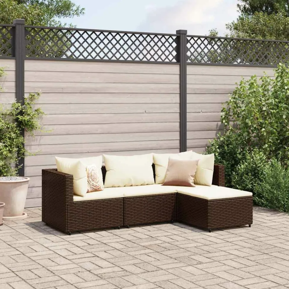 Maison Exclusive - Salon de jardin 4 pcs avec coussins marron résine tressée Discount