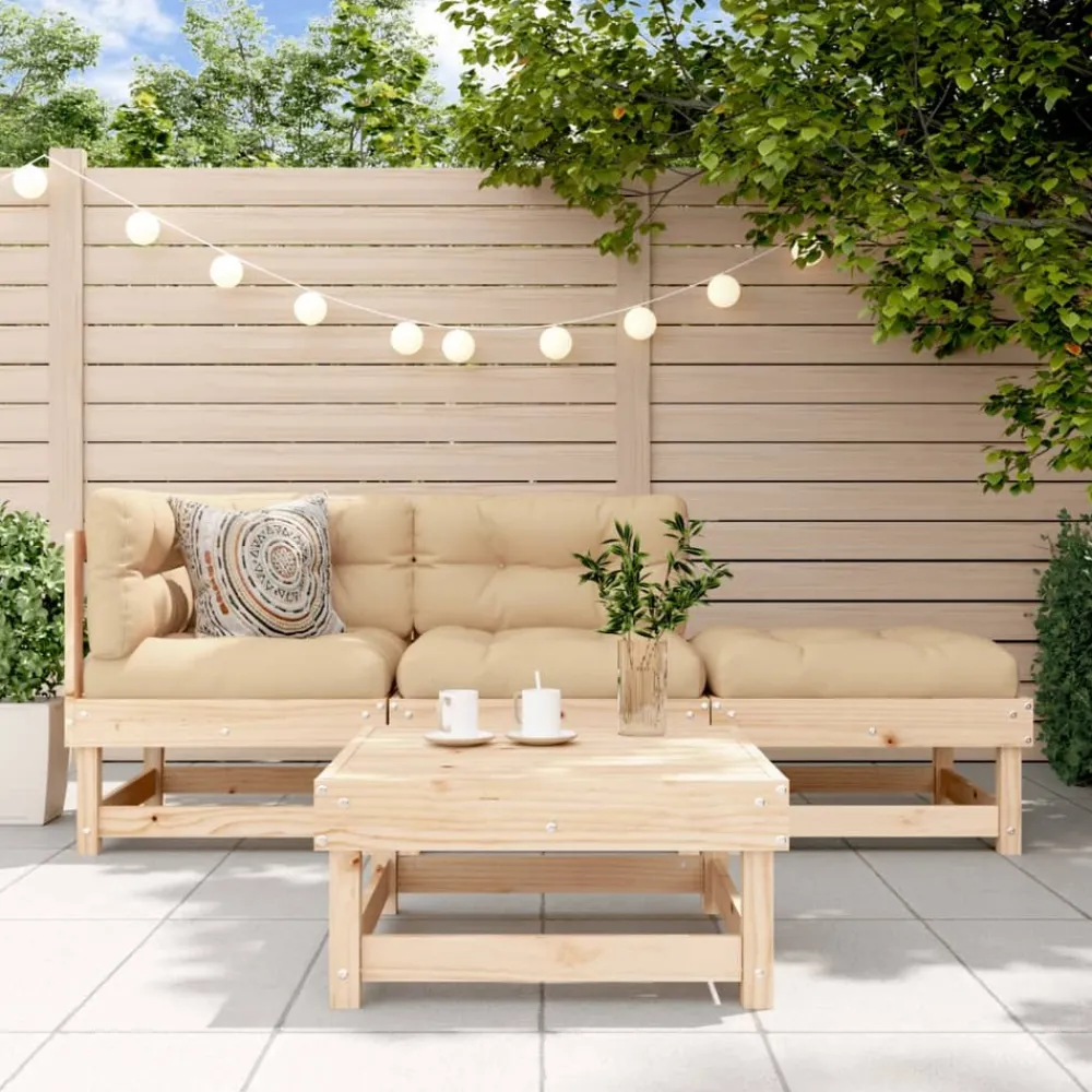 Maison Exclusive - Salon de jardin 4 pcs avec coussins bois massif Discount