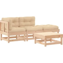 Maison Exclusive - Salon de jardin 4 pcs avec coussins bois massif Discount