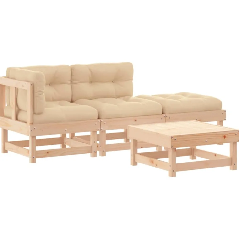 Maison Exclusive - Salon de jardin 4 pcs avec coussins bois massif Discount