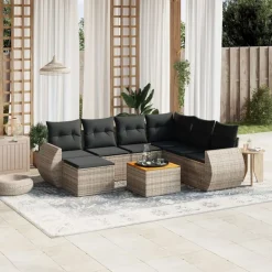 Maison Exclusive Salons De Jardin | - Salon de jardin avec coussins 7 pcs beige résine tressée