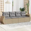 Maison Exclusive Salons De Jardin | - Salon de jardin 4 pcs avec coussins marron résine tressée