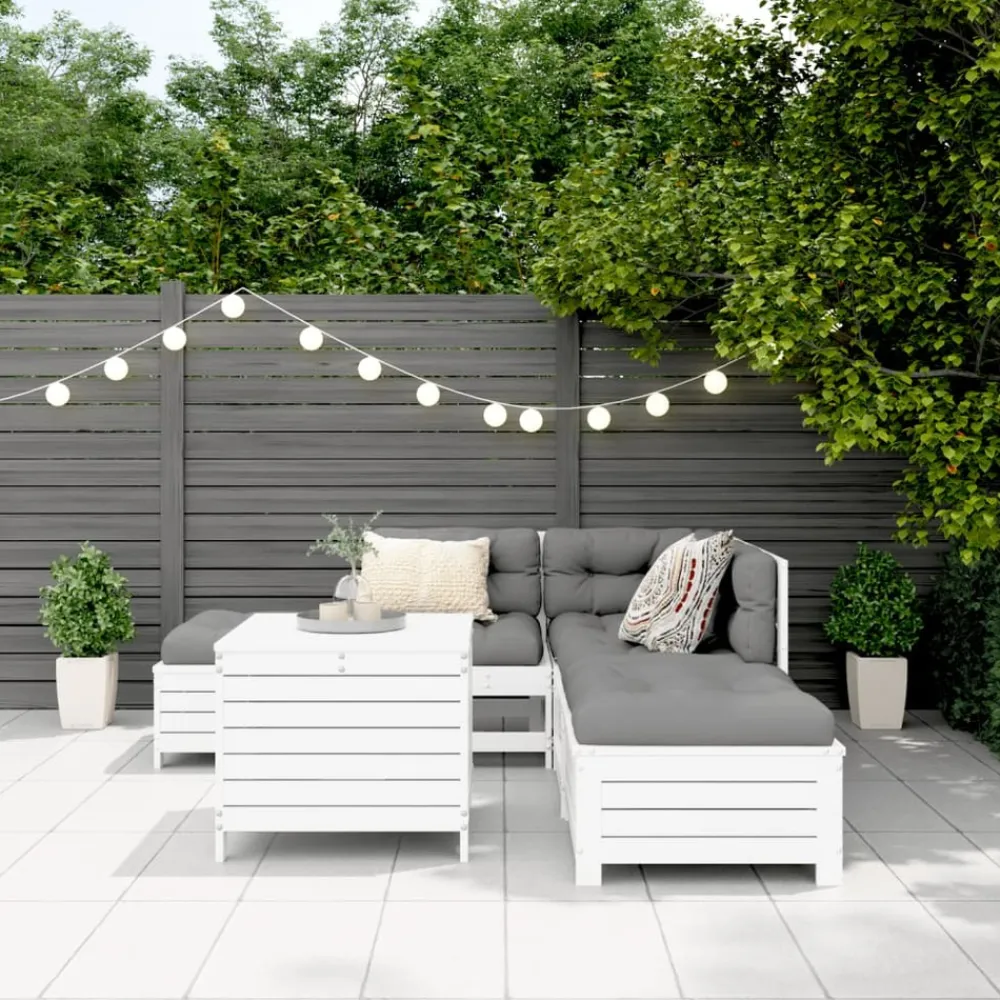 Maison Exclusive - Salon de jardin 6 pcs blanc bois de pin massif Clearance