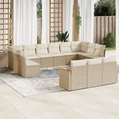 Maison Exclusive - Salon de jardin avec coussins 13 pcs beige résine tressée Clearance